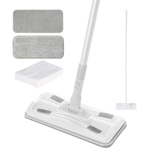 CLEANHOME Speed Mop,Complete with a Floor/Tile Scraper Cloth&Microfibre Cloth,Plus a Trial Pack of 5 Disposable Non-woven Replacement Heads,Suitable for Bathroom,Hallway,Living Room and Bedroom