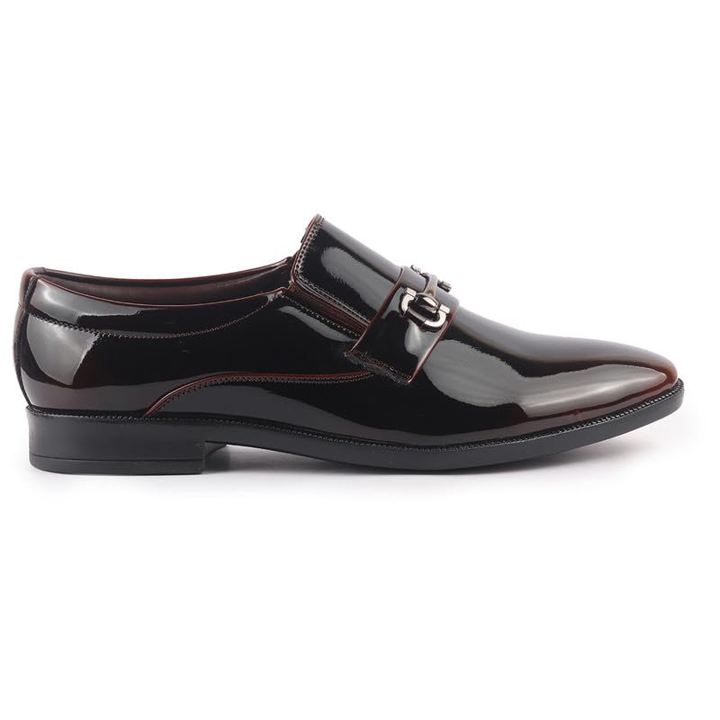 Image of FAUSTO Men Horsebit Buckle Patent Leather Party Formal Slip On Shoes | Extra Cushioned Insole Tuxedo Loafers for Wedding, Reception, Cocktail