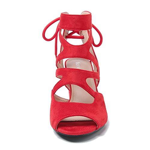 Image of fereshte Women's Lace-Up Gladiator Sandals, Block Heel Open Toe Strappy Shoes