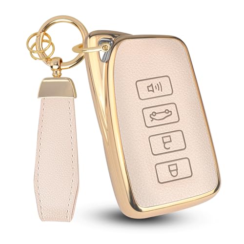 QBUC for Lexus Key Fob Cover with Keychain Upper Leather + Soft TPU Car Key Case Shell for Lexus 2015-2021 ES is GS NX LS RX RC GX LX 570 200 250 350 460 300 F 450h 600h 4 Buttons(Beige)