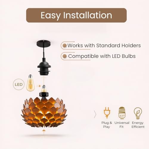 Image of Wood Pinecone Pendant Lamp | Wooden Ceiling Lamp, Wooden Hanging Lamp, Handicrafted, Home Decor Chandelier Light for leaving room