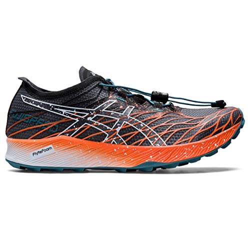 ASICS Damen FUJISPEED Laufschuhe, 43, Schwarz/Nova Orange, Orange/Abendrot im Zickzackmuster (Sunset Chevron), 9.5