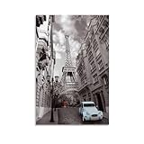 Poster mit Eiffelturm, Paris, Schwarz-Weiß, Kunstdruck, Vintage, Stadtbild, Wanddekoration, modernes Zuhause, ästhetisch, europäische Architektur, Fotografie, stilvoller Raumakzent, Geschenk, 61 x