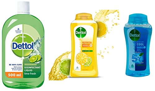 Image of Dettol Liquid Disinfectant for Floor Cleaner, Surface Disinfection, Personal Hygiene (Lime Fresh, 500ml) & Body Wash and Shower Gel, Refresh - 250ml & Body Wash and Shower Gel, Cool - 250ml