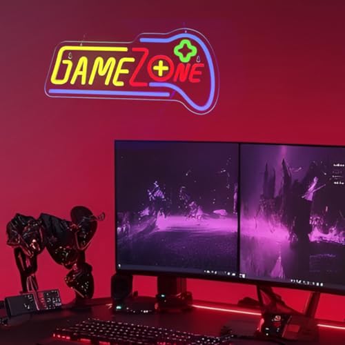 Image of LED Game Sign Game Zone Neon Signs Gaming Room Wall Art Decor Man Cave Lights Signs Gamer Home Bedroom Decoration USB Powered Brightness Adjustable