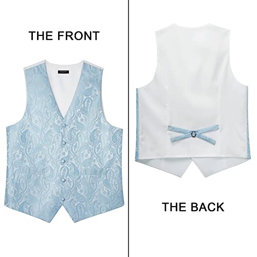 Image of HISDERN Vest and Tie Sets for Men Vests Paisley Floral Jacquard Necktie Pocket Square 3PCS Waistcoat for Suit or Tuxedo