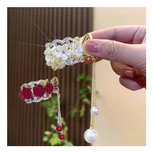 Rosa d'epoca, fermaglio elegante per capelli ragazza donne Pin Clip capelli elegante retrò forcella capelli nuziale copricapo cristallo capelli Styling capelli clip per le donne(Color:2 pcs)