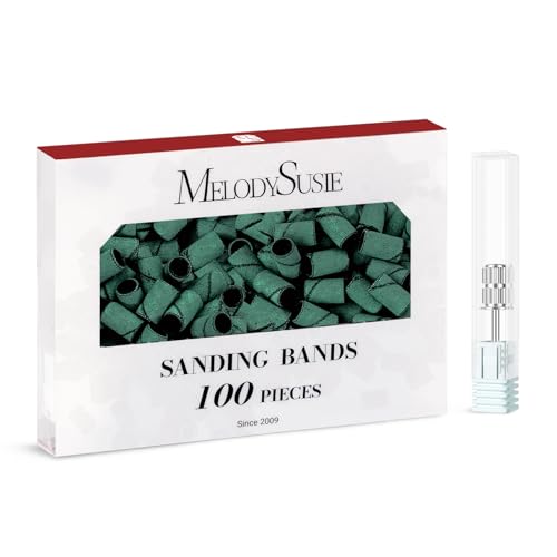 Image of MelodySusie 100 Pcs Nail Drill Bits Sanding Bands for Nail Drill 180 Fine Grit Nail File Sanding Bands for Acrylic Nails Gel Manicures and Pedicure