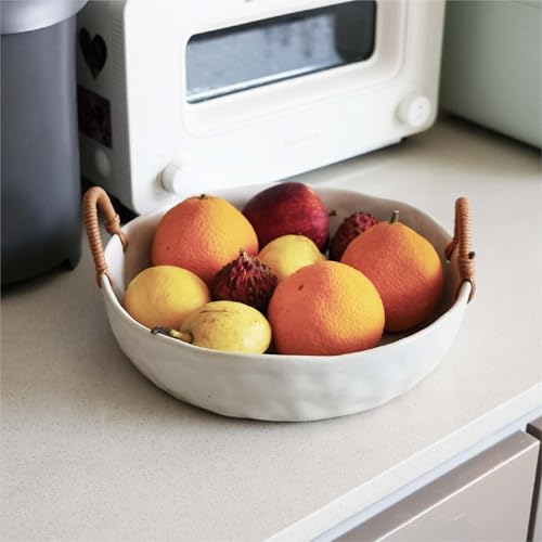 seicasaya 10" Ceramic Fruit Bowl with Woven Handles - Rustic