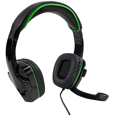 SF1 3.5mm Stereo Gaming Headset for Playstation 4/5, Xbox One, Series X/S, Nintendo Switch, PC, Foldable Microphone, Adjustable Headband, In-Line Volume and Mute Controls - Black and Green Cover