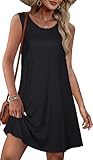 Womens Casual Tank Dresses for Summer Flowy Plus Sleeveless Mini Pocket Sun Dress(Solid Black,L)