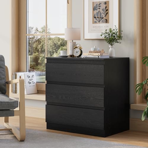 OtterOasis Black Wood Dresser for Bedroom 3-Drawer Dresser for Clothes Storage Modern Dressers with Wide Drawers Wide Wooden Chest Drawers for Living Room Entryway TV Stand
