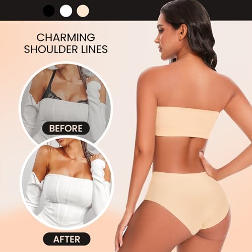 Image of Strapless Bras for Women Wireless Bandeau Bra Invisible Tube Tops Bra