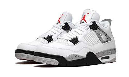 Jordan Air Jordan 4 retrô (criança grande), Branco/Vermelho fogo, preto, cinza tecnológico, 8.5