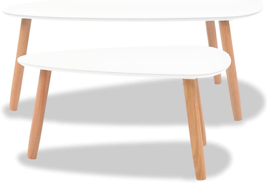 vidaXL Coffee Table Set of 2 White Solid Pinewood, MDF Medium Durable