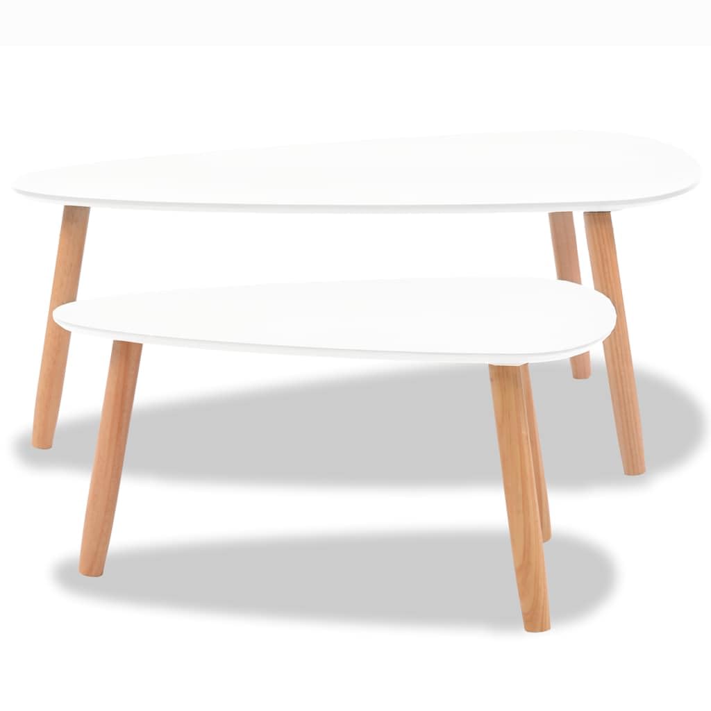 vidaXL 2X Bois de Pin Massif Table Basse Blanc Salon Canapé Table Gigogne