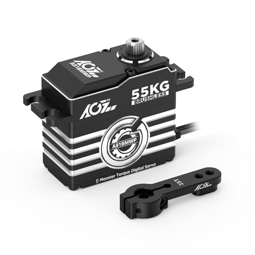 AGFRC Servo motor RC impermeável de 55 kg de alto torque, 0,087 segundos de alta velocidade sem escovas HV Full Metal Gear Digital servo de direção padrão para carro RC 1/8 1/10 (A81BMWP)