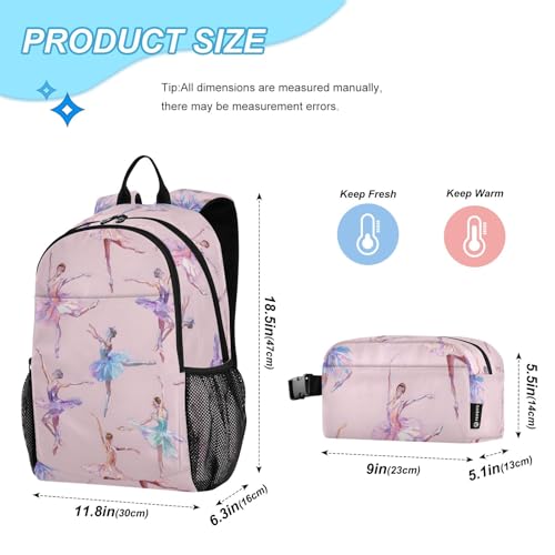 Ballet Dance Kids Backpack & Lunch Box Bag set for Boys Girls Bookbags School Bags Travel Toddler Lightweight2