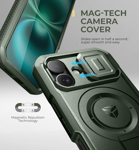 Image of Dexnor for iPhone 16 Case with Slide Camera Cover & Adjustable Kickstand & Built-in Screen Protector,Compatible Wireless Charging Shockproof Cases Heavy-Duty Magnetic Protective Cover,Army Green