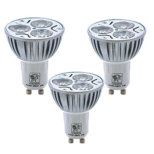 COUSON Led bombilla gu10 3w Foco Luz Blanca Fría AC 100V 240V por 2 años de garantía 1 pack x3