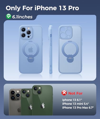 Image of FNTCASE for iPhone 13 Pro Case: [360 Spin Magnetic Stand] [Compatible with Magsafe] [Screen Protector] Translucent Matte Military Grade Shockproof Full Camera Protective Phone Cover - Light Blue