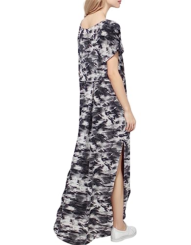 Image of Match Women's V-Neck Casual Loose Short Sleeve Long T-Shirt Dress Split Maxi Dress with Side Pocket