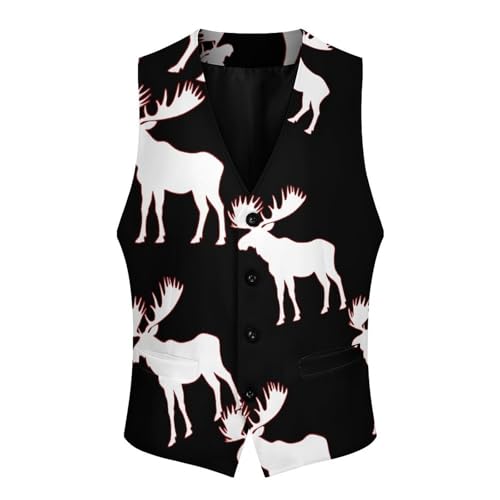 White Moose Silhouette Men's Formal Suit Vest for Business Formal Or Casual Dress Waistcoat Wedding4