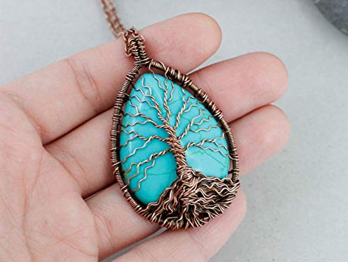 Handmade-Tree-of-life-blue-turquoise-necklace-Healing-and-protection-amulet-Wire-wrapped-pendant-Fashion-unisex-jewelry-Copper-anniversary-gift-ideas-for-men-and-women