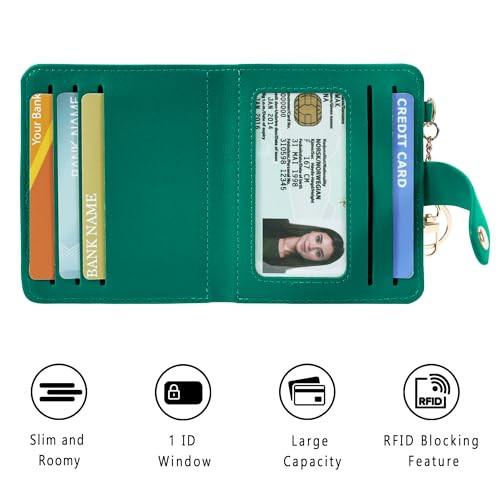 Image of Airkit Small Wallet Women RFID, PU Leather Card Holder with Keychain | Slim Compact Zipper Coin Purse for Ladies, Travel Holiday Gifts for Mom, Cute Mini Bifold Wallets
