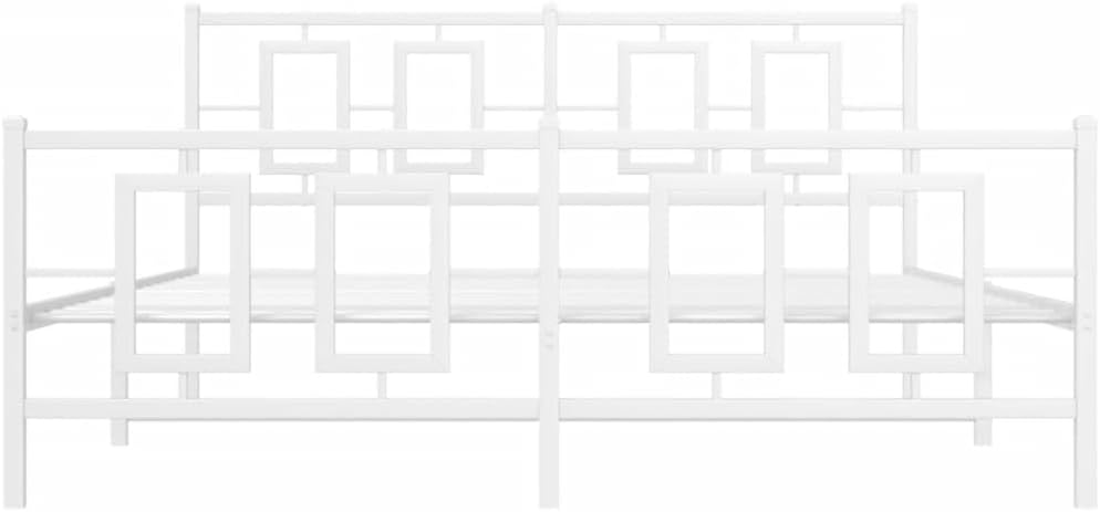 vidaXL Metal Bed Frame with Headboard and Footboard, Double Bed Furniture, Bed Base Platform for Bedroom, Modern Style, White 59.1" x78.7