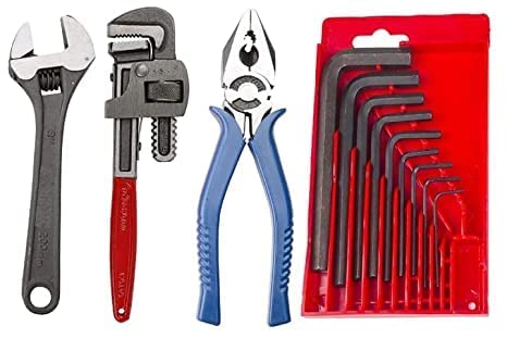 JMD TOOLS Pack of 3 Specialized Tool 10 Inch Pipe Wrench, 8 Inch Combination Plier Tool Kit Set for Home