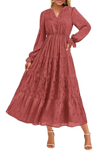 Image of KIRUNDO Spring Wedding Guest Dresses for Women 2026 Maxi Floral Long Sleeve Elegant Ruffle Tiered Flowy Party Long Dress