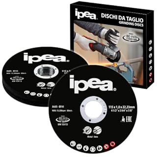 IPEA Dischi da Taglio in Metallo e Acciaio Inossidabile - 10 Pezzi - Disco per Smerigliatrice Angolare e Flessibile - Lame da Taglio per Metallo, Ferro, Alluminio - Misure 115 x 1 x 22 mm