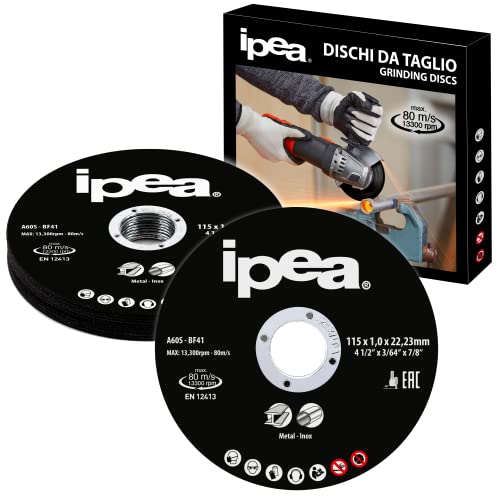 IPEA Dischi da Taglio in Metallo e Acciaio Inossidabile - 10 Pezzi - Disco per Smerigliatrice Angolare e Flessibile - Lame da Taglio per Metallo, Ferro, Alluminio - Misure 115 x 1 x 22 mm