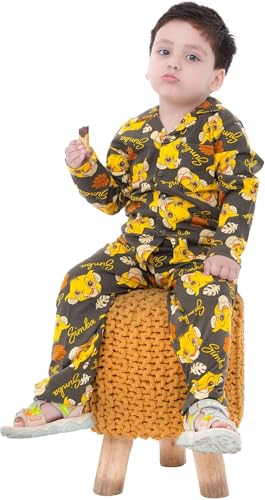 Image of TONY & JONY Summer Casual Wear Self Design Cartoons Printed Full Sleeve 100% Pure Cotton Kid's Top Bottom Set /Night Suit