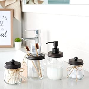 Amolliar Mason Jar Toothbrush Holder- Rustproof Stainless Steel - Holds 2 Toothbrushes and Toothpaste,with Chalkboard Labels - Farmhouse Décor Bathroom Countertop and Vanity Storage Organizer,Bronze Amolliar Mason Jar Toothbrush Holder Rustproof Stainless Steel Holds 2 Toothbrushes and Toothpastewith Chalkboard Labels Farmhouse Decor Bathroom Countertop and Vanity Storage OrganizerBronze