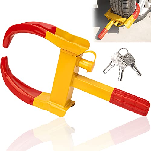 Trailer Wheel Lock, Wheel Clamp Lock Universal Wheel Boot Security Tire Lock Anti Theft Lock For Trailers Golf Cart Car Boat Suv Motorcycle Camper Car With 3 Keys (Bright Red &Yellow) #TOP26