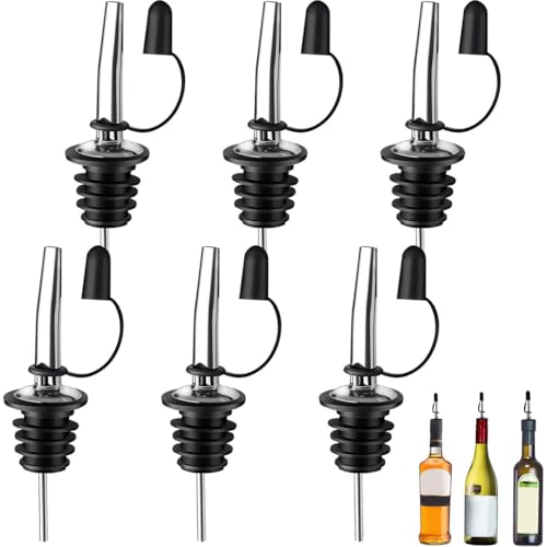 Supvox® Oil Bottle Cap Dispenser - 6 Pcs Bottle Cap Oil Pourer Bottles Nozzle Stopper Pourer Leak Proof Oils Pour Spouts for Oils Vinegar Stainless Steel Free Flow Bottles with Dust Caps for Kitchen