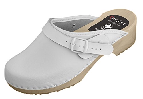 Natural Line - Zuecos de Cuero para Mujer, Color Blanco, Talla 36 EU