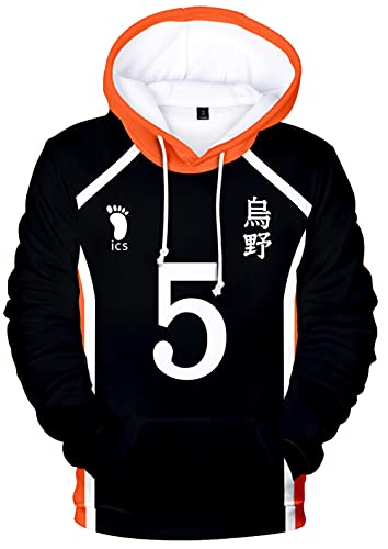 YIMIAO Enfants Impression en 3D Sweat à Capuche Haikyuu Pull Japonais Animé Manches Longues Hoodie Volleyball Junior Karasuno High School Pullover Garçon Fille(M) Cover