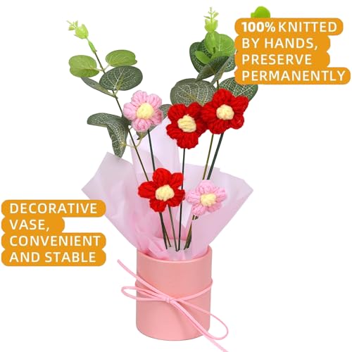 Image of Cortina 1pcs Artificial Crochet Flower Bouquet /Artificial Flowers Bunch /Crochet Flowers Bouquet /Crochet Flowers /Flowers Bouquet Gift for Girls Home Decor,Gifting,etc. (Red)