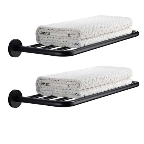 Hotel Towel Racks for Bathroom Wall Mounted, 24 Inch Towel Shelf for Bathroom, 2-Tier Bathroom Towel Rack, Black