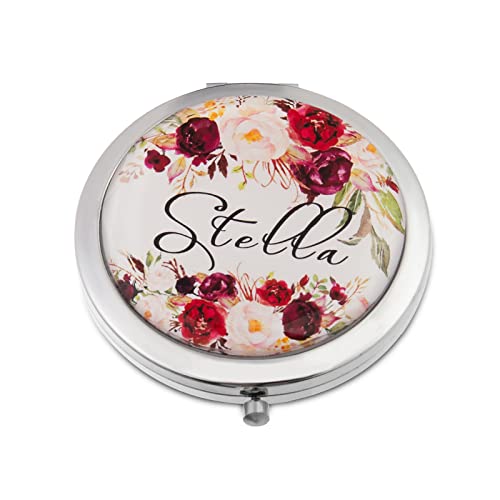 ALBERTBAND Miroirs Compacts Personnalisé avec Photo Gravée Nom Miroir de Maquillage de Poche Rond Miroir Double Face Pliable pour Sacs à Main Mariage Demoiselle d'honneur Cadeau (#Nome) Cover