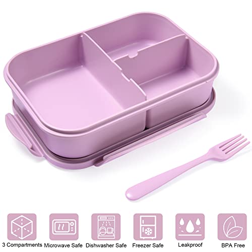 Jeopace Bento Box Adult Lunch Box,Bento Box For Adult,Lunch Containers For Adults With 3 Compartmrnts,Kids Bento Lunch Box Leakproof Microwave Safe(Flatware Included,Purple) #TOP1