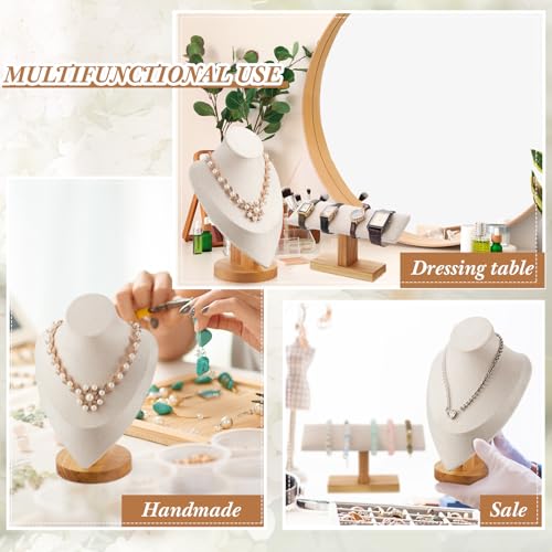 RattanView 4 Pcs Necklace and Bracelet Display Stand Set Jewelry Bust Display Wooden T-bar Bracelet Holder for Selling(Wood Color) by RattanView - Image 4