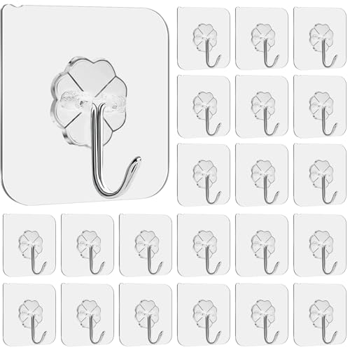 Gancho Adhesivos de Pared de 30 Piezas,Ganchos Adhesivos Transparentes,Gancho de Pared Impermeable,Ganchos Cocina Adhesivos de Plástico,Ganchos Reutilizables,para Cocina, Oficina,Puerta,Baño
