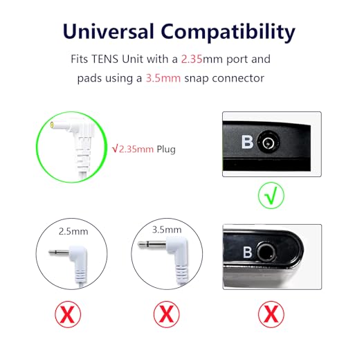 Image of Durable TENS Lead Wires 2.35mm Shielded Plug TENS to 3.5mm Snap Electrode Wires for TENS Unit, VOVOU Standard Electrodes Wire Replacement for TENS EMS Massager Electric Muscle Stimulator(2 Packs)