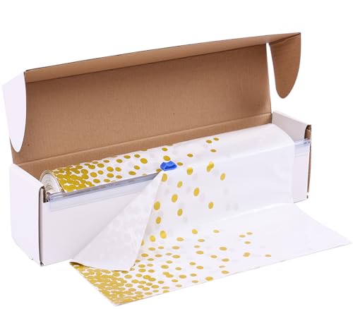 Kesfey White with Gold Dot Plastic Tablecloth Rolls 54 inch X 120ft