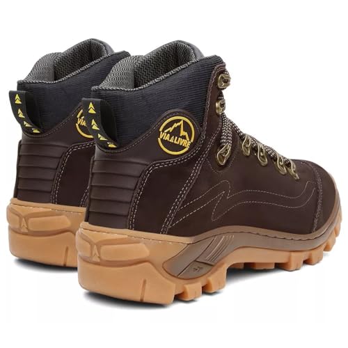 Bota Masculina Coturno em Couro e Palmilhas Ortopédicas em Gel com C.A (Café, BR, Adulto, Numérico,