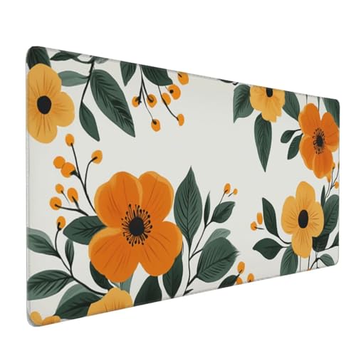 Tapis de Souris de Jeu, 900x500x3mm XXL Tapis Souris Gaming Grande, Améliore la précision et la Vitesse, Bureau Antidérapant Étanche, sous Main à Bords Cousus pour Gamer,Ordinateur Fleur Jaune J-6423